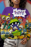 Casual Cartoon Print O Neck Long Sleeve Sweatshirt