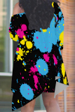 Casual Graphics Print Sloping Shoulder Irregular Hollow Out T-shirt And Shorts Plus Size Two Pieces Shorts Sets