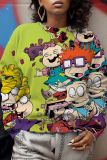 Casual Cartoon Print O Neck Long Sleeve Sweatshirt