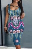 Casual Graphics Print U Neck Sleeveless Vacation Bodycon Midi Tank Dress