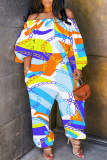 Casual Graphics Print Off Shoulder Long Sleeve Vacation Loose Harem Jumpsuit