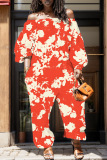 Casual Graphics Print Off Shoulder Long Sleeve Vacation Loose Harem Jumpsuit