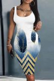 Casual Graphics Print U Neck Sleeveless Vacation Bodycon Midi Tank Dress