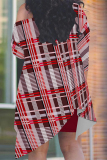 Plaid Splashed Ink Print Sloping Shoulder Long Irregular Hem Top and Shorts Vacation Plus Size Two Pieces Short Set
