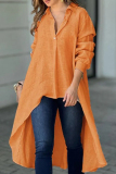 Casual Buttons Turndown Collar Long Sleeve Irregular Hem Vacation Blouse