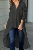 Casual Buttons Turndown Collar Long Sleeve Irregular Hem Vacation Blouse