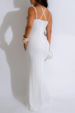 Sleeveless Backless Zipper Spaghetti Strap Hollow Out Mermaid Hem Fromal Evening Party Maxi Slip Dresses