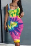Casual Graphics Print U Neck Sleeveless Vacation Bodycon Midi Tank Dress