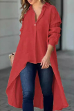 Casual Buttons Turndown Collar Long Sleeve Irregular Hem Vacation Blouse