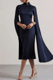 Formal Turtleneck Cape Sleeve Hollow Out Slit Fall Winter Evening Party Long Midi Dresses