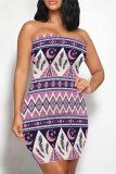National Totem Print Strapless Sleeveless Vacation Bodycon Boho Tube Mini Dresses