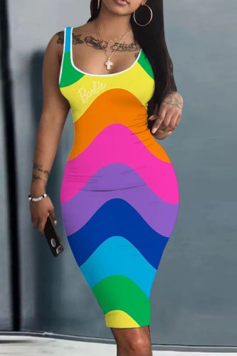 Casual Graphics Print U Neck Sleeveless Vacation Bodycon Midi Tank Dress