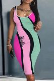 Casual Graphics Print U Neck Sleeveless Vacation Bodycon Midi Tank Dress