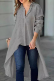 Casual Buttons Turndown Collar Long Sleeve Irregular Hem Vacation Blouse