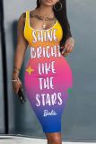 Casual Graphics Print U Neck Sleeveless Vacation Bodycon Midi Tank Dress