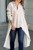Casual Buttons Turndown Collar Long Sleeve Irregular Hem Vacation Blouse