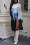 Casual Colorblock Print Ripped Turndown Collar Long Sleeve Longline Cardigan Blazer Coats