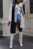 Casual Colorblock Print Ripped Turndown Collar Long Sleeve Longline Cardigan Blazer Coats