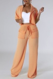 Casual Turndown Collar Short Sleeve Buttons Blouse And Wide Leg Pants Vacation Two Pieces Trouser Sets