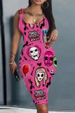Casual Graphics Print U Neck Sleeveless Vacation Bodycon Midi Tank Dress