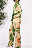 Casual Tie Dye Print Shirt Collar Long Sleeve Blouse And Wide Leg Pants Vacation Two Pieces Trouser Sets