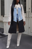 Casual Colorblock Print Ripped Turndown Collar Long Sleeve Longline Cardigan Blazer Coats
