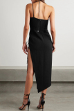 Hot Drill Flower Decor Sleeveless Backless Side Slit Spaghetti Strap Evening Formal Party Maxi Dresses