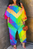 Casual Graphics Print Off Shoulder Long Sleeve Vacation Loose Harem Jumpsuit