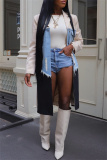 Casual Colorblock Print Ripped Turndown Collar Long Sleeve Longline Cardigan Blazer Coats