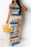 Graffiti Print O Neck Sleeveless One Step Skirt Party Evening Party Bodycon Maxi Dresses
