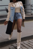 Casual Colorblock Print Ripped Turndown Collar Long Sleeve Longline Cardigan Blazer Coats
