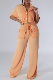 Casual Turndown Collar Short Sleeve Buttons Blouse And Wide Leg Pants Vacation Two Pieces Trouser Sets