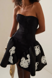 Flower Decor Party Evening Formal Sleeveless Backless Strapless A Line Pleated Tube Mini Dresses
