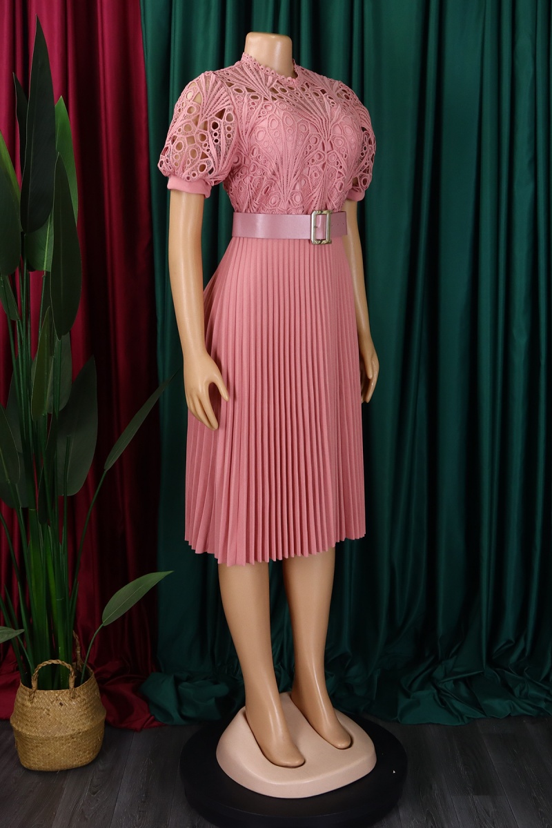 Lace Midi Dress Sleeveless Office Pleated Dress