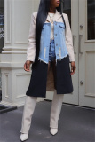 Casual Colorblock Print Ripped Turndown Collar Long Sleeve Longline Cardigan Blazer Coats