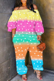 Casual Graphics Print Off Shoulder Long Sleeve Vacation Loose Harem Jumpsuit