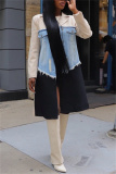Casual Colorblock Print Ripped Turndown Collar Long Sleeve Longline Cardigan Blazer Coats