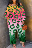Casual Graphics Print Off Shoulder Long Sleeve Vacation Loose Harem Jumpsuit