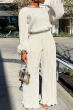 Formal O Neck Long Sleeve Blouse And Wide Leg Pants Vacation Office Lady Two Pieces Trouser Sets