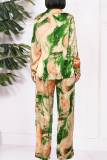 Casual Tie Dye Print Shirt Collar Long Sleeve Blouse And Wide Leg Pants Vacation Two Pieces Trouser Sets