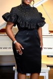 Party Solid Patchwork Half A Turtleneck Wrapped Skirt Dresses