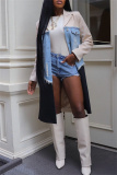 Casual Colorblock Print Ripped Turndown Collar Long Sleeve Longline Cardigan Blazer Coats