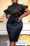 Party Solid Patchwork Half A Turtleneck Wrapped Skirt Dresses