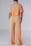 Casual Turndown Collar Short Sleeve Buttons Blouse And Wide Leg Pants Vacation Two Pieces Trouser Sets