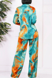 Casual Tie Dye Print Shirt Collar Long Sleeve Blouse And Wide Leg Pants Vacation Two Pieces Trouser Sets