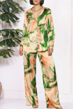Casual Tie Dye Print Shirt Collar Long Sleeve Blouse And Wide Leg Pants Vacation Two Pieces Trouser Sets