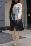 Casual Colorblock Print Ripped Turndown Collar Long Sleeve Longline Cardigan Blazer Coats