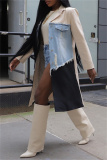 Casual Colorblock Print Ripped Turndown Collar Long Sleeve Longline Cardigan Blazer Coats