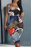 Casual Graphics Print U Neck Sleeveless Vacation Bodycon Midi Tank Dress