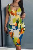 Casual Graphics Print U Neck Sleeveless Vacation Bodycon Midi Tank Dress
